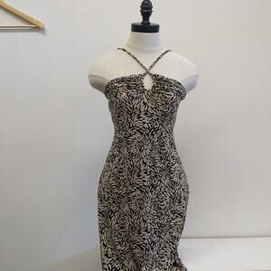 BCBGMaxAzria Black and Cream Slip Dress with Halter‎ Neckline size small